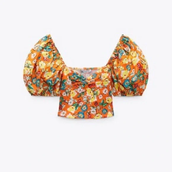 [Zara] Floral Balloon Sleeve Top - Picture 3 of 7
